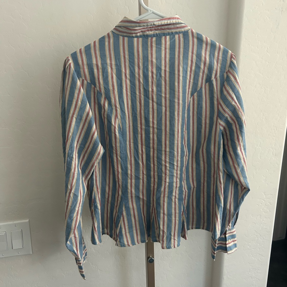 THE GREAT. The Honor Top Frontier Stripe Button Puff Sleeve Size 3 Large $250 - Picture 6 of 9